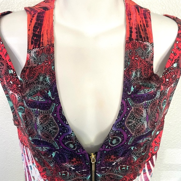BEBE multicolor front zip cools shoulder mini dress size small - Picture 2 of 10